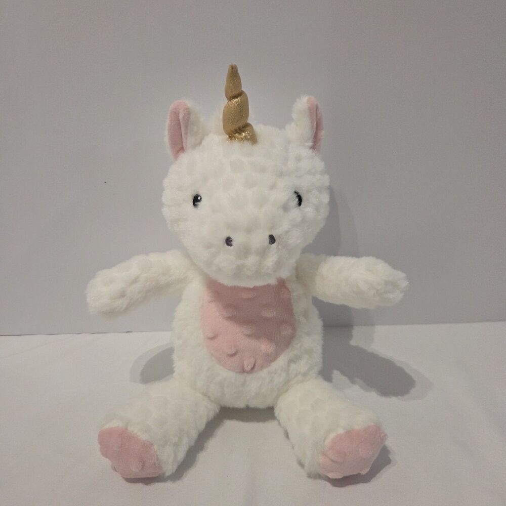 Spark Create Imagine Rattle Plush Toy Unicorn White Fur With Pink Accent Gold